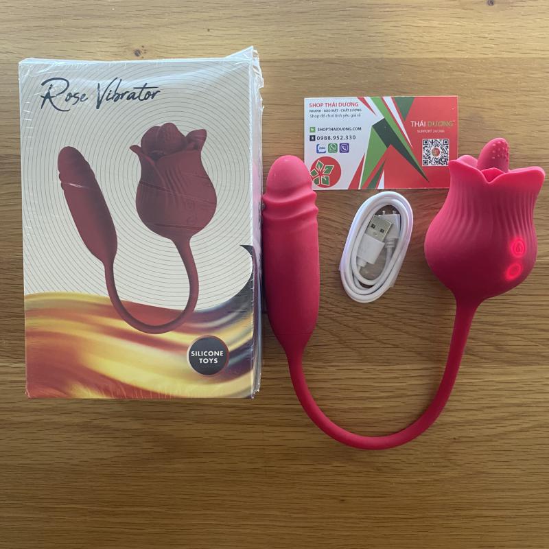 Máy Massage Trứng Rung Thụt Đôi Hoa Hồng Liếm Kích Thích Nữ