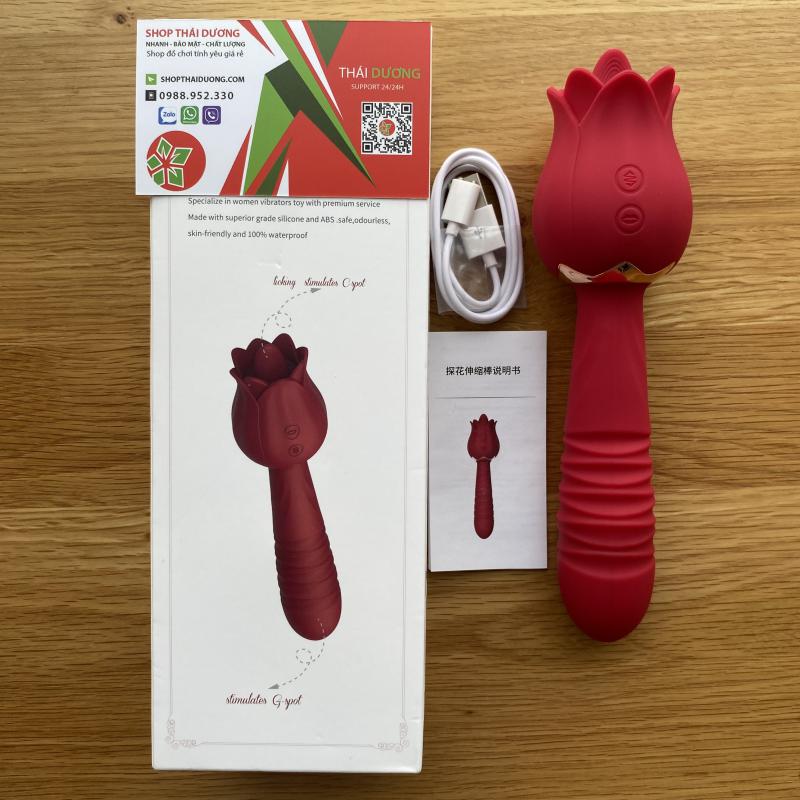 Sextoy dương vật giả rung thụt liếm hoa hồng cực mạnh cho nữ